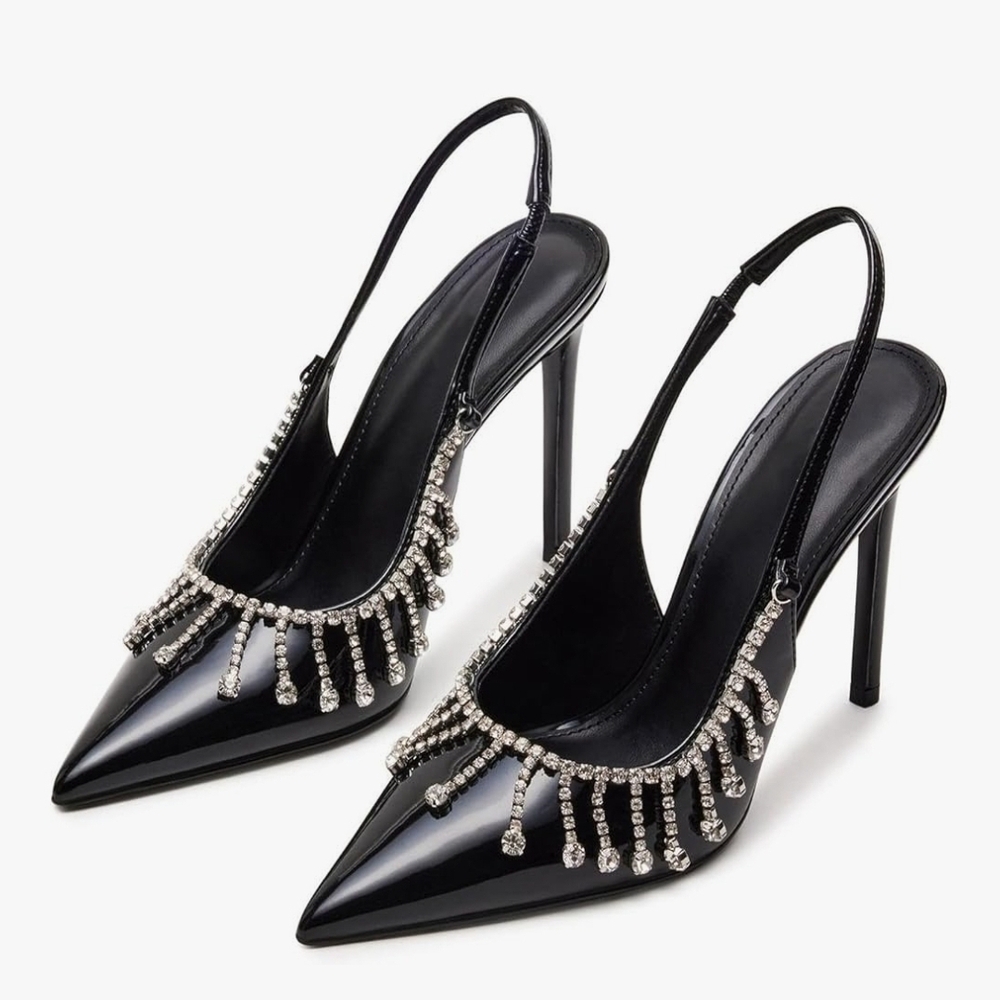 Steve Madden Black Slingback Heels with Rhinestone Detailing Size 8 New without
